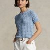 AZURE Ralph Lauren Damen-Kurzarmpullover aus Baumwolle mit Zopfmuster