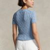 AZURE Ralph Lauren Damen-Kurzarmpullover aus Baumwolle mit Zopfmuster