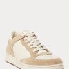 Beige Ralph Lauren Court Sneakers aus Leder und Wildleder für Herren
