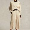 Beige Ralph Lauren – Kurze Fleecehose mit weitem Bein für Damen