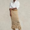 Beige Ralph Lauren Pointelle-Strickröcke mit Makramee-Fransen für Damen