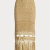 Beige Ralph Lauren Pointelle-Strickröcke mit Makramee-Fransen für Damen