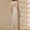 Beiges, kurzärmliges Abendkleid aus Netzstoff von Ralph Lauren für Damen