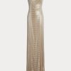 Beiges, verziertes Abendkleid Collingwood von Ralph Lauren für Damen