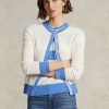 Blau / Cremefarbene Ralph Lauren Crest Cashmere Cardigan Pullover für Damen
