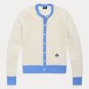 Blau / Cremefarbene Ralph Lauren Crest Cashmere Cardigan Pullover für Damen