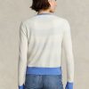 Blau / Cremefarbene Ralph Lauren Crest Cashmere Cardigan Pullover für Damen