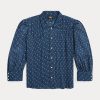 Blaue Blusenhemden aus Baumwollvoile mit Blumenmuster von Ralph Lauren für Damen