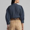 Blaue Blusenhemden aus Baumwollvoile mit Blumenmuster von Ralph Lauren für Damen