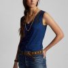 Blaue Camisole-Oberteile mit Häkelbesatz für Damen von Ralph Lauren Indigo