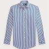 Blaue formelle Hemden aus gestreifter Popeline von Ralph Lauren Regent Custom Fit für Herren