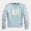 Blaue French Terry-Sweatshirts mit Rundhalsausschnitt und Ralph Lauren-Logo für Damen