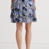 Blaue Georgette-Röcke mit floralem Rüschenbesatz von Ralph Lauren für Damen