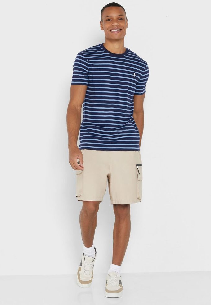 Blaue Herren Ralph Lauren gestreifte Rundhals-T-Shirts