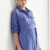 Blaue Leinenhemden mit Gürtel für Damen von Ralph Lauren