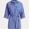 Blaue Leinenhemden mit Gürtel für Damen von Ralph Lauren