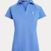 Blaue Poloshirts aus Mesh mit gewellter Knopfleiste von Ralph Lauren für Damen