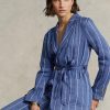 Blaue Ralph Lauren Blazer aus Leinen-Baumwolle mit Streifen und Gürtel für Damen