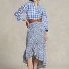 Blaue Ralph Lauren Crêpe-Röcke mit Blumenmuster und Rüschen für Damen