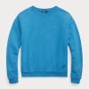 Blaue Ralph Lauren Fleece-Pullover mit Rundhalsausschnitt für Damen