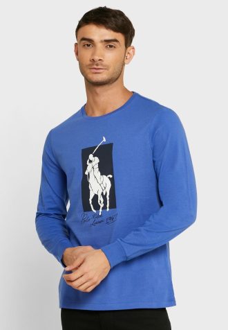 Blaue Ralph Lauren Graphic T-Shirts mit Rundhalsausschnitt für Herren