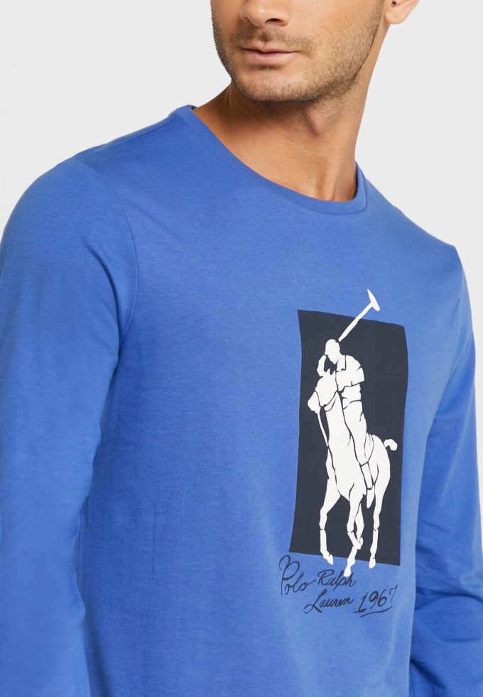 Blaue Ralph Lauren Graphic T-Shirts mit Rundhalsausschnitt für Herren
