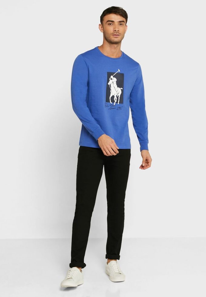 Blaue Ralph Lauren Graphic T-Shirts mit Rundhalsausschnitt für Herren