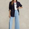 Blaue Ralph Lauren High-Rise Cropped-Jeans mit weitem Bein für Damen