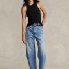 Blaue Ralph Lauren High-Rise Tapered Fit Jeans für Damen