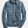 Blaue Ralph Lauren Indigo Chambray Westernhemden für Damen