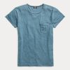 Blaue Ralph Lauren Indigo Cotton Pocket T-Shirts für Damen