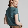 Blaue Ralph Lauren Indigo Cotton Pocket T-Shirts für Damen