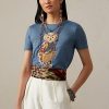 Blaue Ralph Lauren Island Polo Bear Baumwoll-T-Shirts für Damen