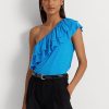 Blaue Ralph Lauren Jersey-One-Shoulder-Tops für Damen