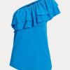 Blaue Ralph Lauren Jersey-One-Shoulder-Tops für Damen