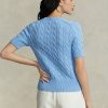 Blaue Ralph Lauren Kurzarmpullover mit Zopfmuster für Damen