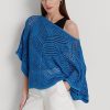 Blaue Ralph Lauren Oversize-Pullover aus Baumwollmischung mit Netzstoff für Damen