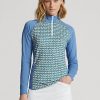 Blaue Ralph Lauren Print Jersey-Sweatshirts mit Viertelreißverschluss für Damen