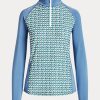 Blaue Ralph Lauren Print Jersey-Sweatshirts mit Viertelreißverschluss für Damen