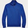 Blaue Ralph Lauren Pullover aus Baumwolle mit Viertelreißverschluss und Netzstrick für Herren