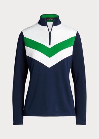 Blaue Ralph Lauren Pullover mit Chevron-Streifen und Viertelreißverschluss für Damen