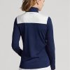 Blaue Ralph Lauren Pullover mit Chevron-Streifen und Viertelreißverschluss für Damen