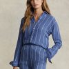 Blaue Ralph Lauren Relaxed Fit Leinenhemden mit Streifen für Damen