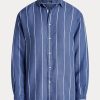 Blaue Ralph Lauren Relaxed Fit Leinenhemden mit Streifen für Damen