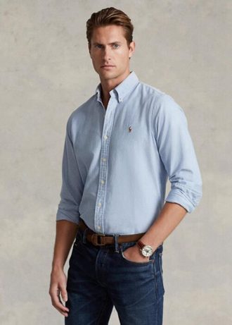 Blaue Ralph Lauren Slim Fit Oxford-Hemden für Herren