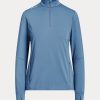 Blaue Ralph Lauren Stretch-Jersey-Sweatshirts mit Viertelreißverschluss für Damen