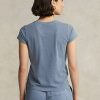 Blaue Ralph Lauren T-Shirts aus Bio-Baumwolle mit Rundhalsausschnitt für Damen