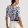 Blaue Ralph Lauren T-Shirts aus Stretch-Baumwolle mit Blumenmuster für Damen