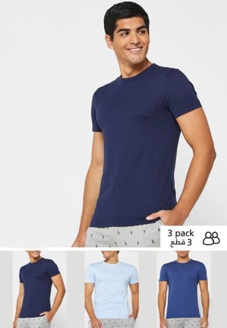 Blaue Ralph Lauren T-Shirts mit Rundhalsausschnitt im 3er-Pack für Herren
