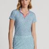 Blaue Ralph Lauren Tailored Fit Jersey-Hemden mit Blumenmuster für Damen